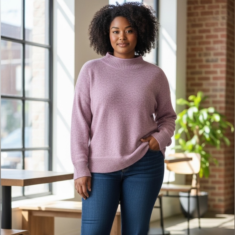 Architect Sweater Pink/Grey Rolled Mock Neck in Size 2X ‎ NWT
